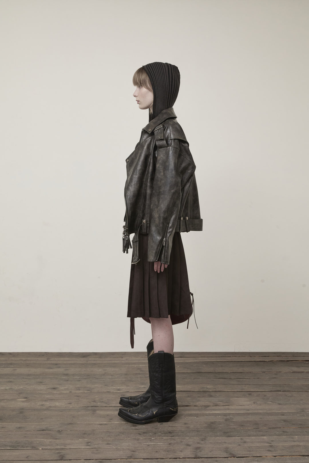 Matin Kim Faux Leather Belted Rider Jumper — Charcoal