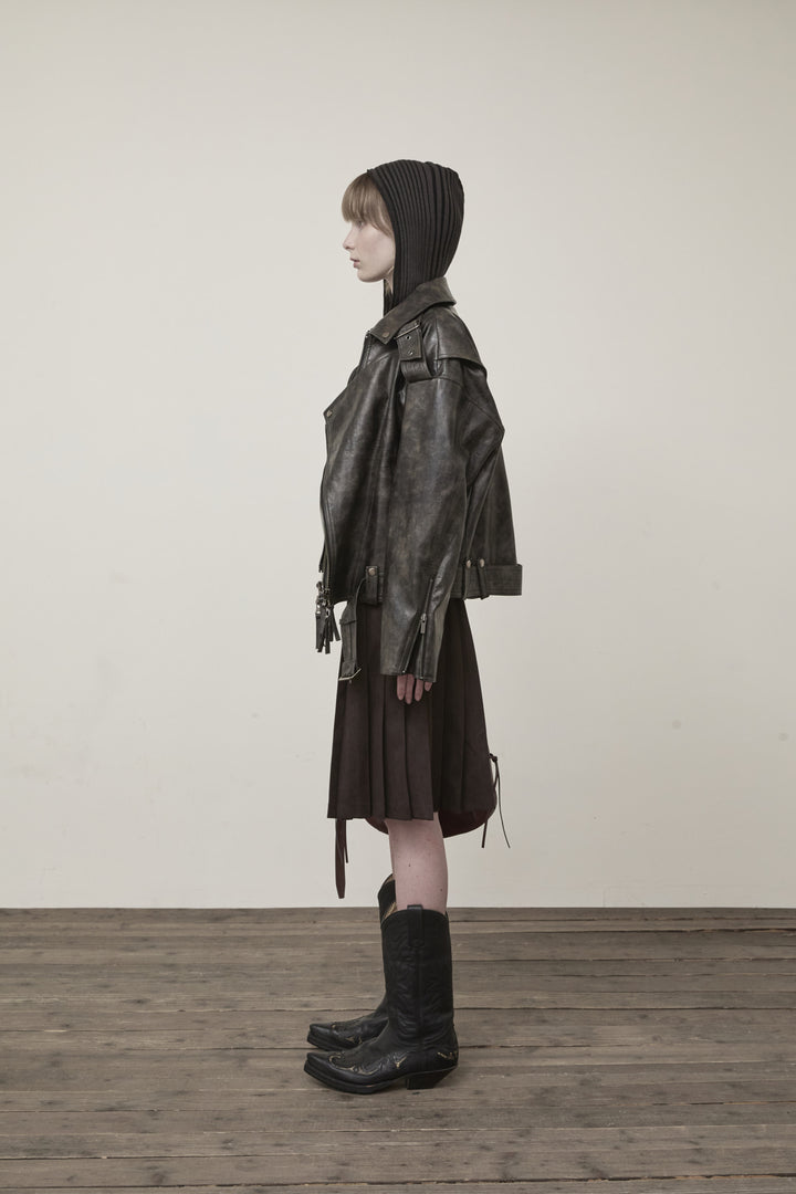 Matin Kim Faux Leather Belted Rider Jumper — Charcoal