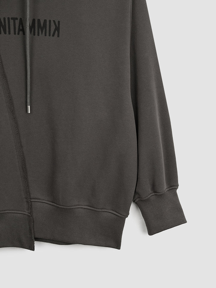 KIMMATIN Blurred Logo Raw Cut Oversize Hoody — Charcoal
