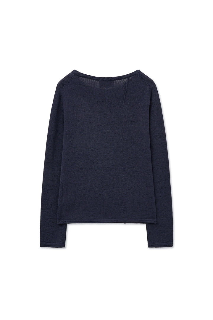 Matin Kim Glitter Slim Logo Knit Top — Navy blue