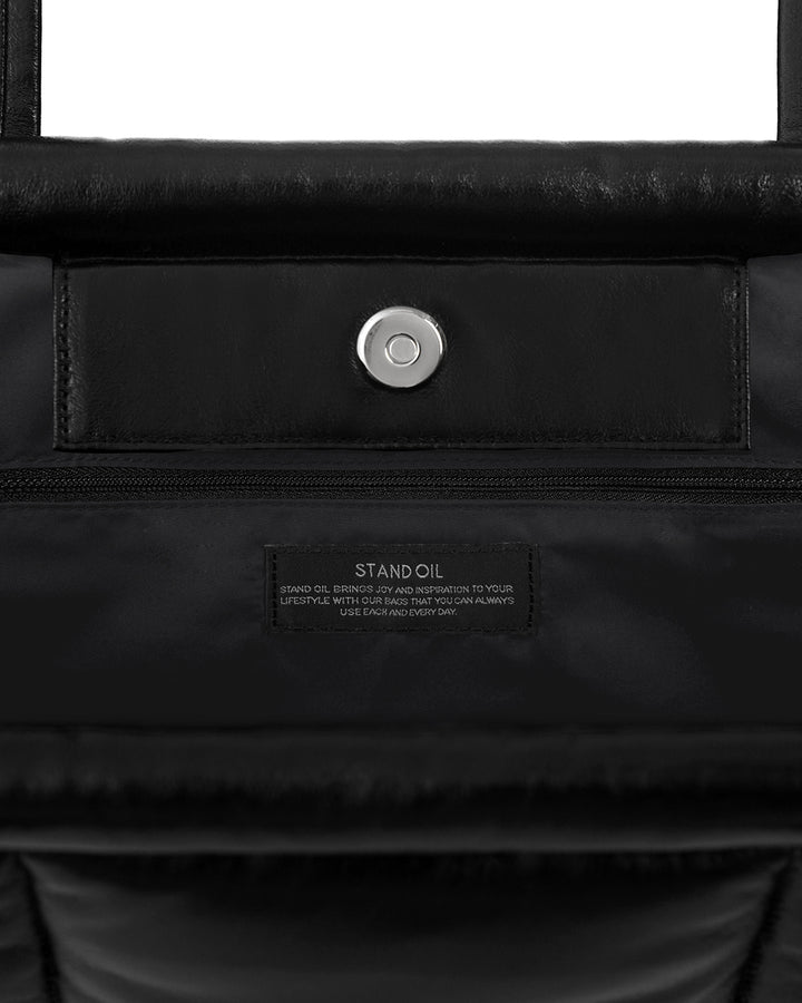 Stand Oil Bubble Bag — Padded Oblong Crossbody — Leathery Black