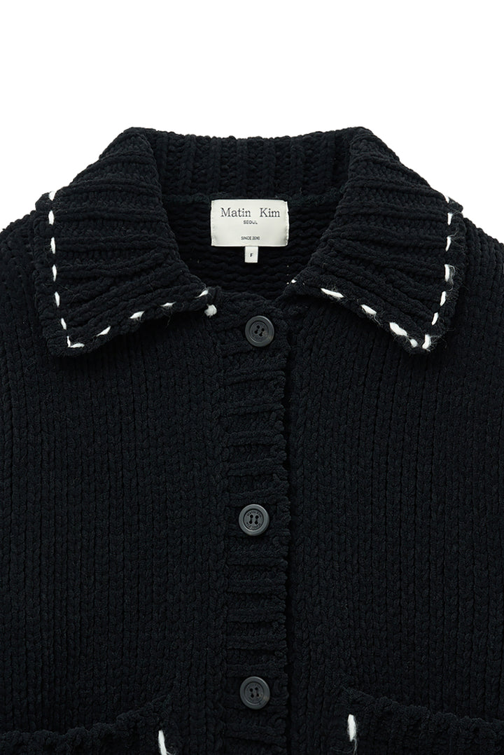 Matin Kim Handmade Collar Knit Cardigan — Black