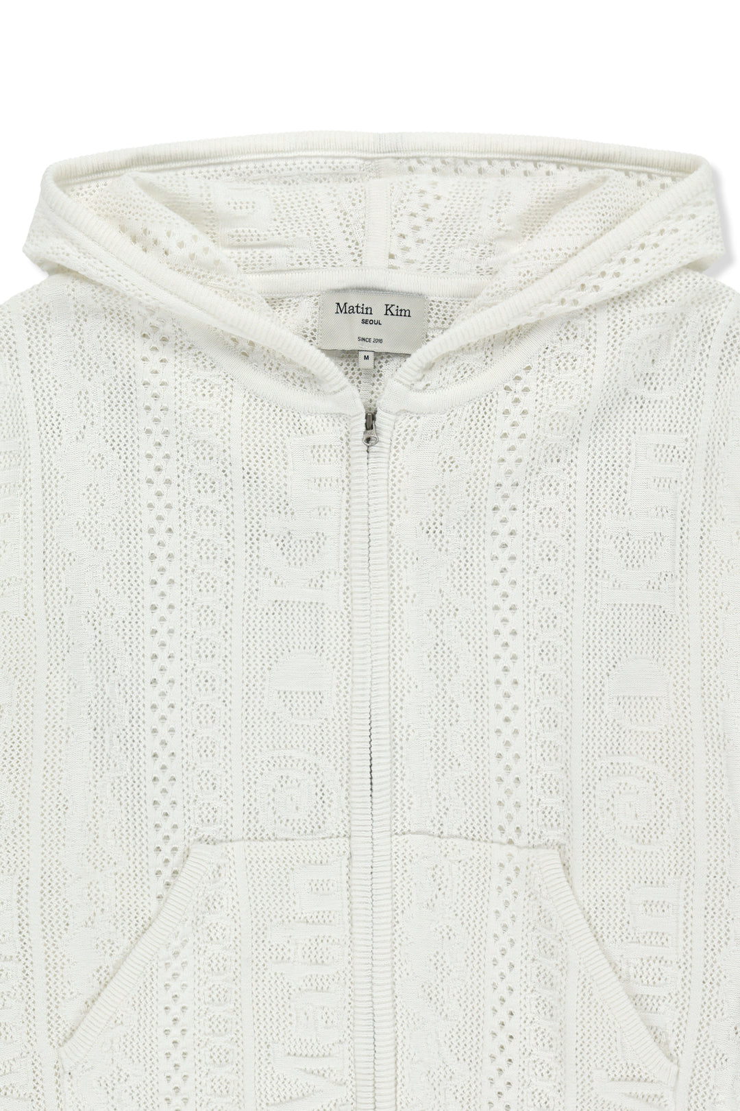 Matin Kim Mesh Logo Knit Zip Hoody — White