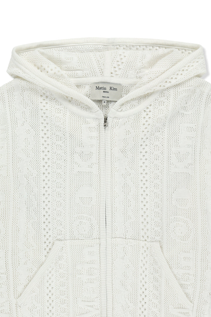 Matin Kim Mesh Logo Knit Zip Hoody — White