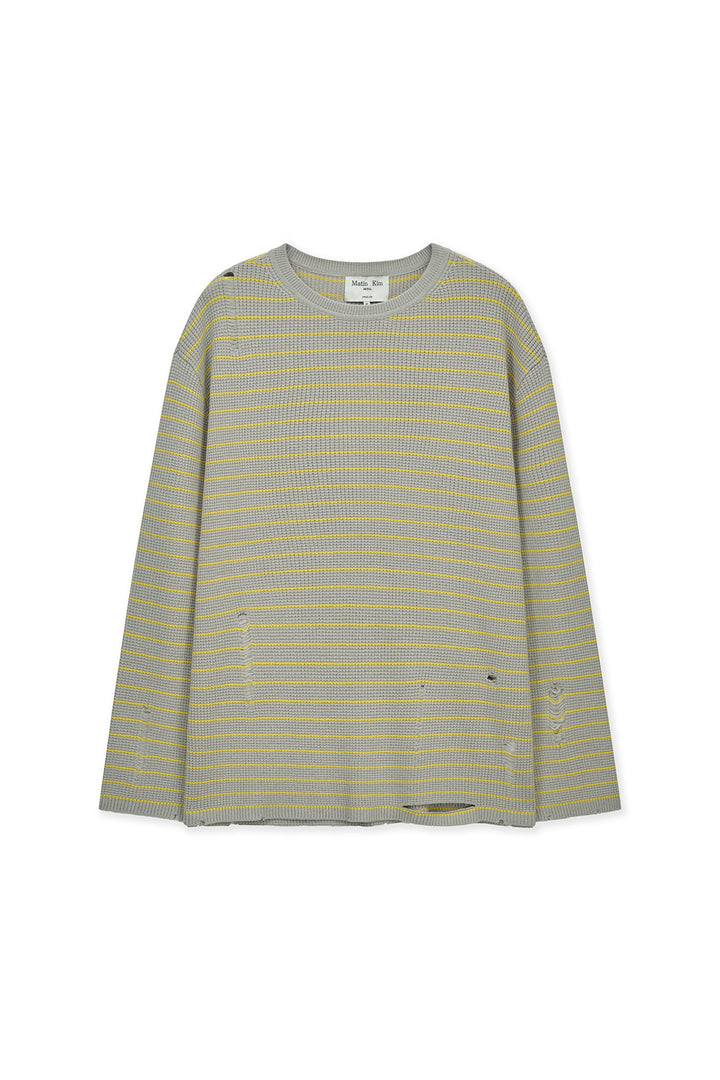Matin Kim Stripe Damaged Loose Pullover — Beige