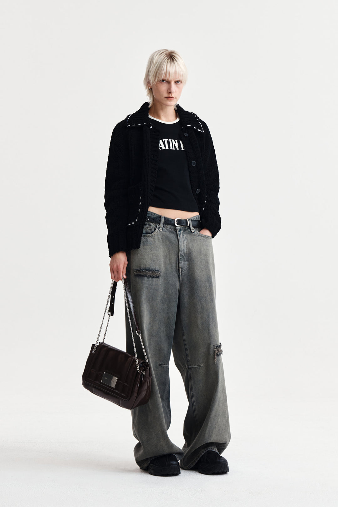 Matin Kim Handmade Collar Knit Cardigan — Black