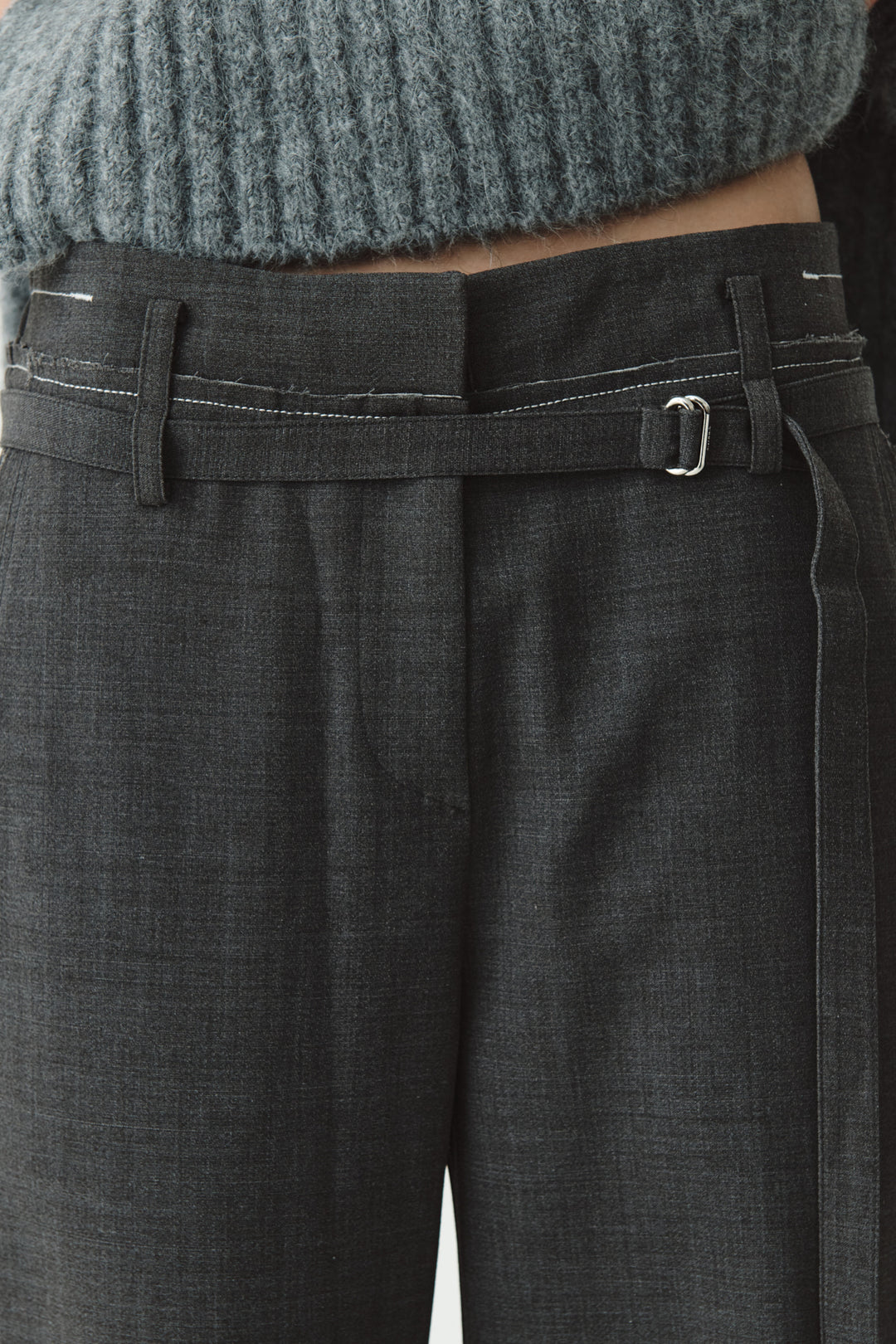 KIMMATIN Waist Point Belted Wool Trouser — Gray