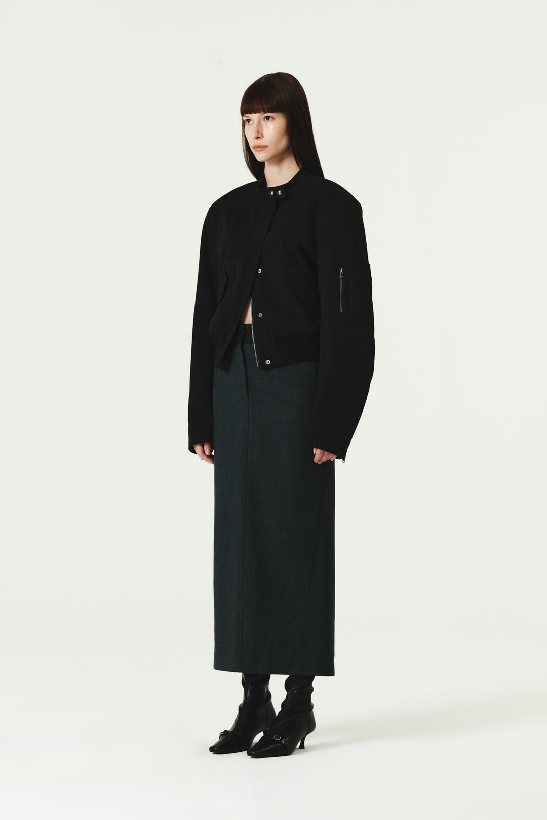 KIMMATIN Foldover Twill Wool Skirt — Gray