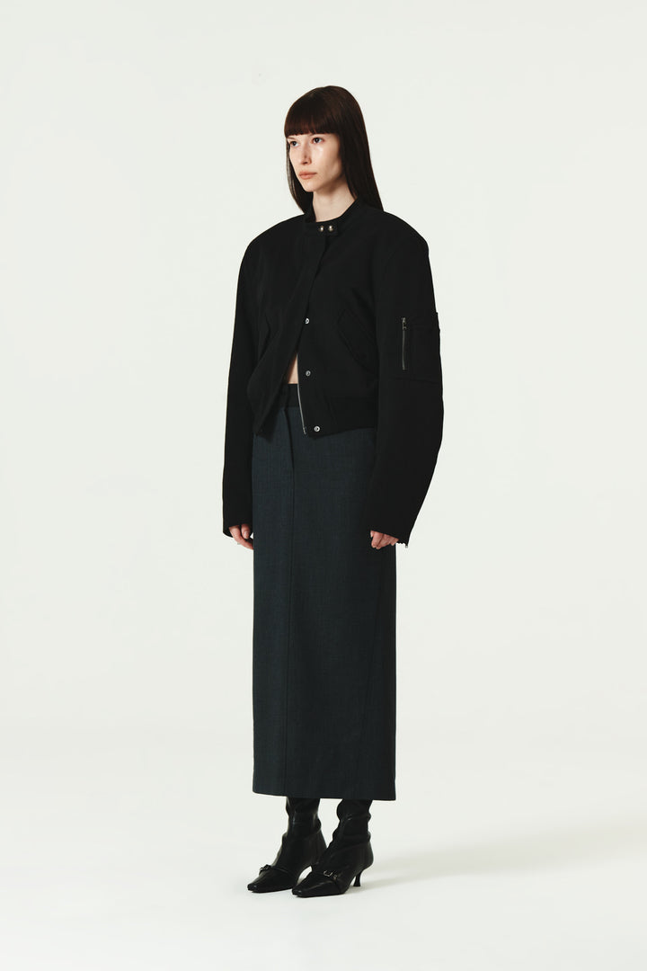KIMMATIN Foldover Twill Wool Skirt — Gray