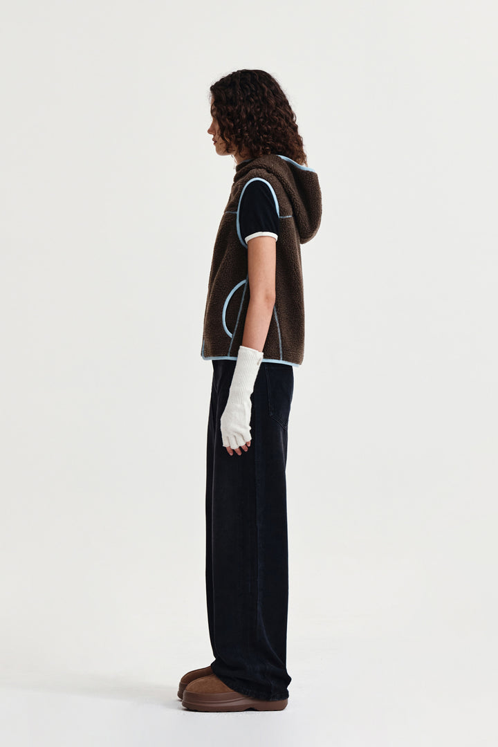 Matin Kim Fleece Hoody Vest in Dark — Brown