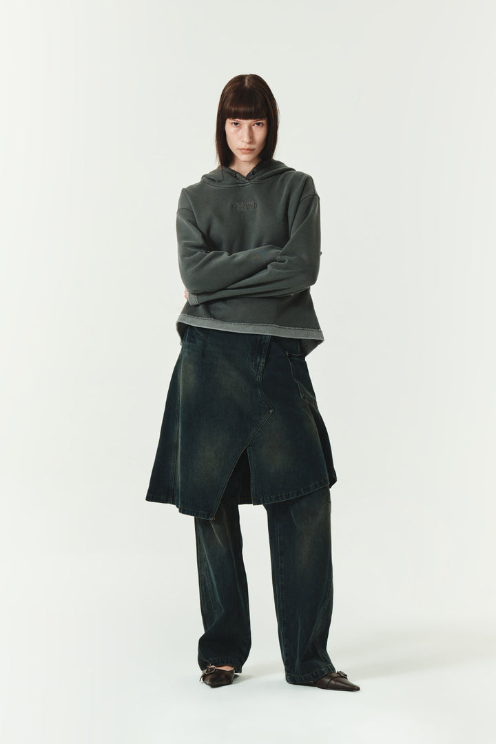 KIMMATIN Logo Point Pigment Dyed Hoodie — Charcoal
