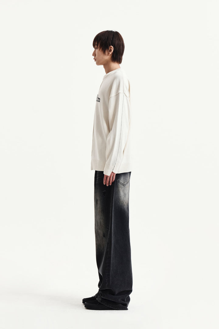 Matin Kim Asymmetric Logo Knit Pullover — Ivory
