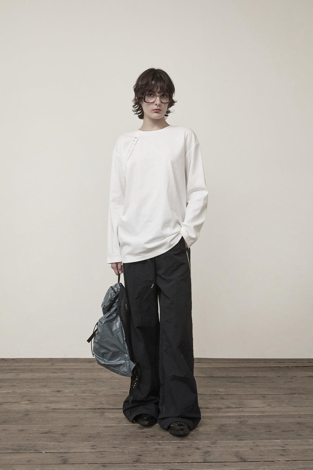Matin Kim Side Logo Wide Track Pants — Black