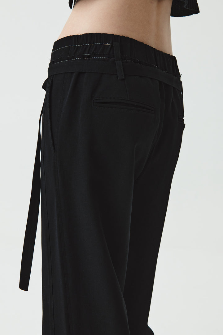 KIMMATIN Waist Point Belted Wool Trouser — Black