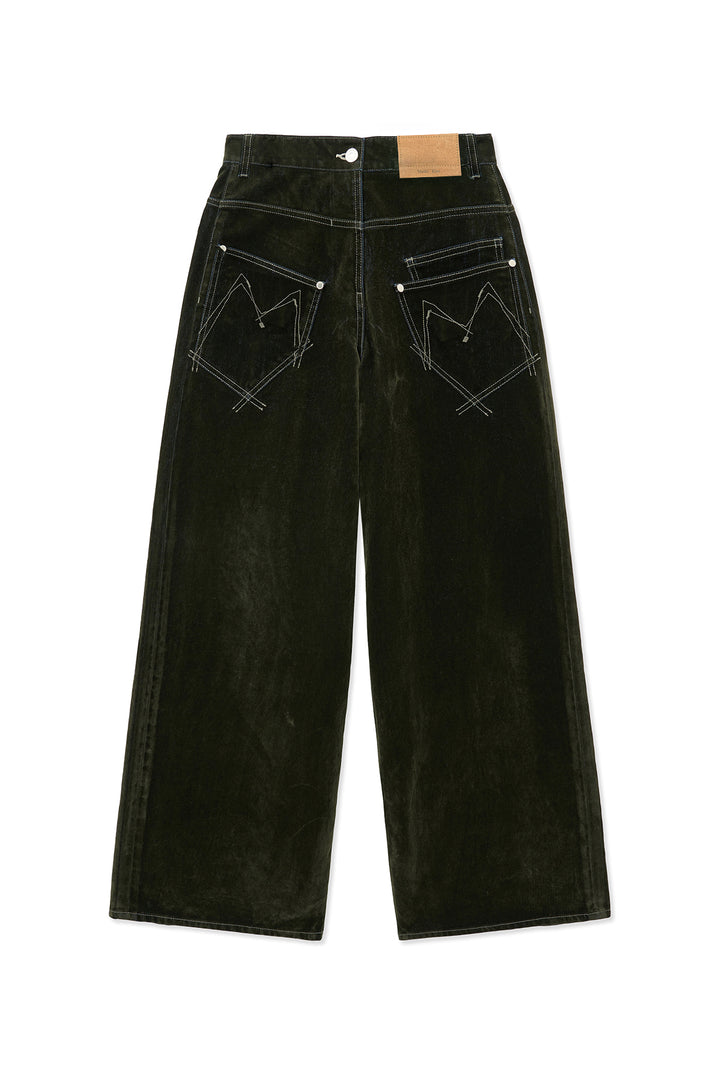 Matin Kim Reverse Velvet Wide Denim — Khaki