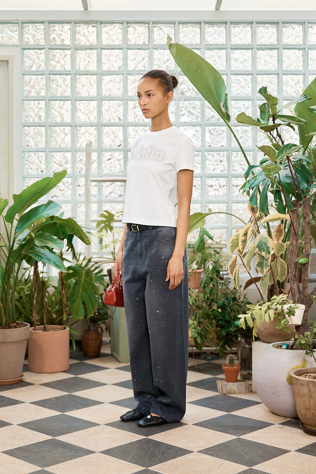 Matin Kim Back Line Point Soft Shiny Denim — Navy blue