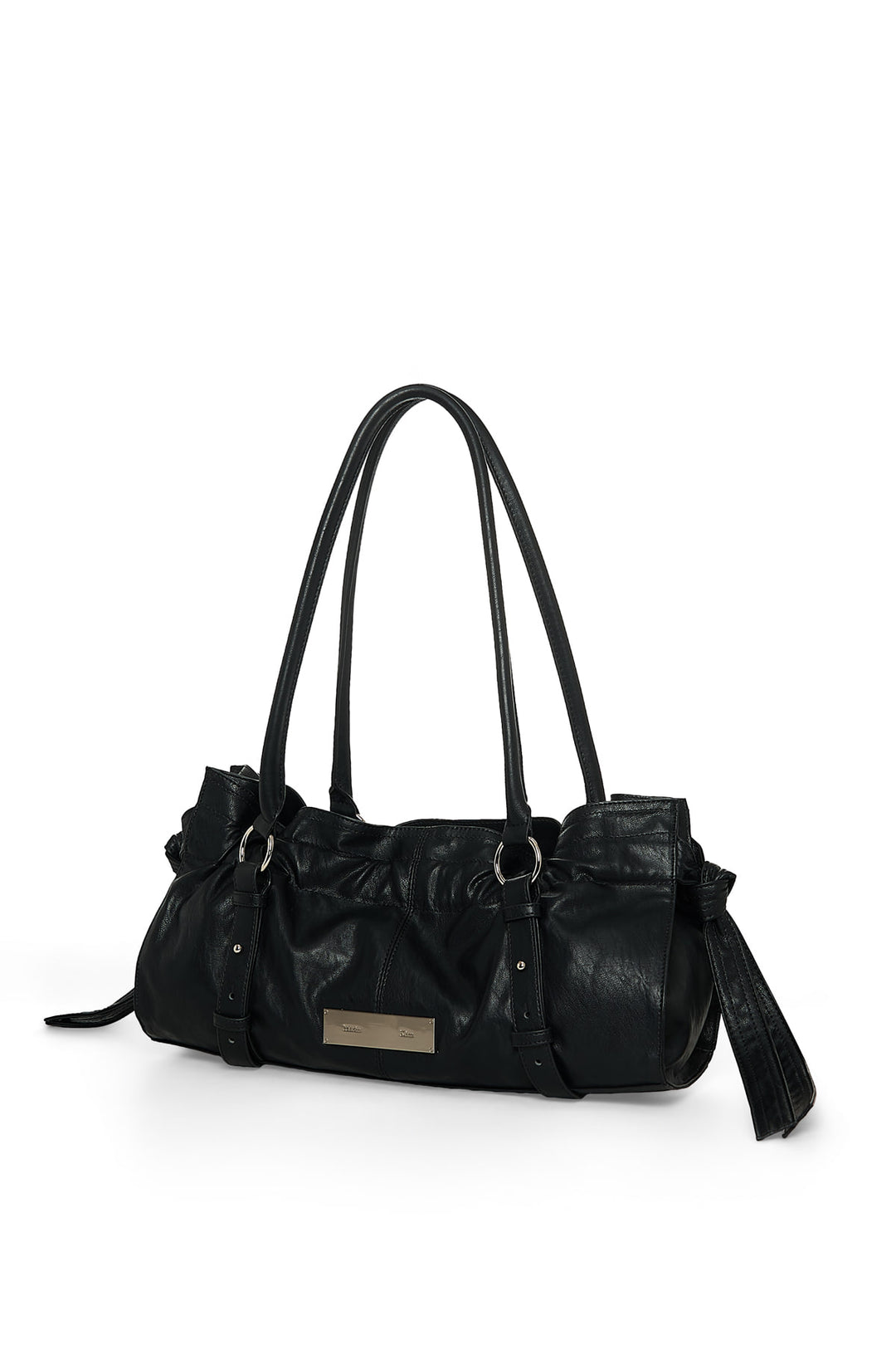 Matin Kim Shirring Tie Buckle Shoulder Bag — Black