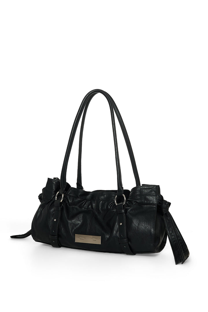 Matin Kim Shirring Tie Buckle Shoulder Bag — Black