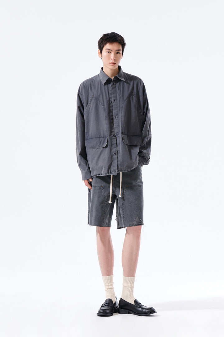 Matin Kim Washed Cotton Drawstring Shirt — Charcoal