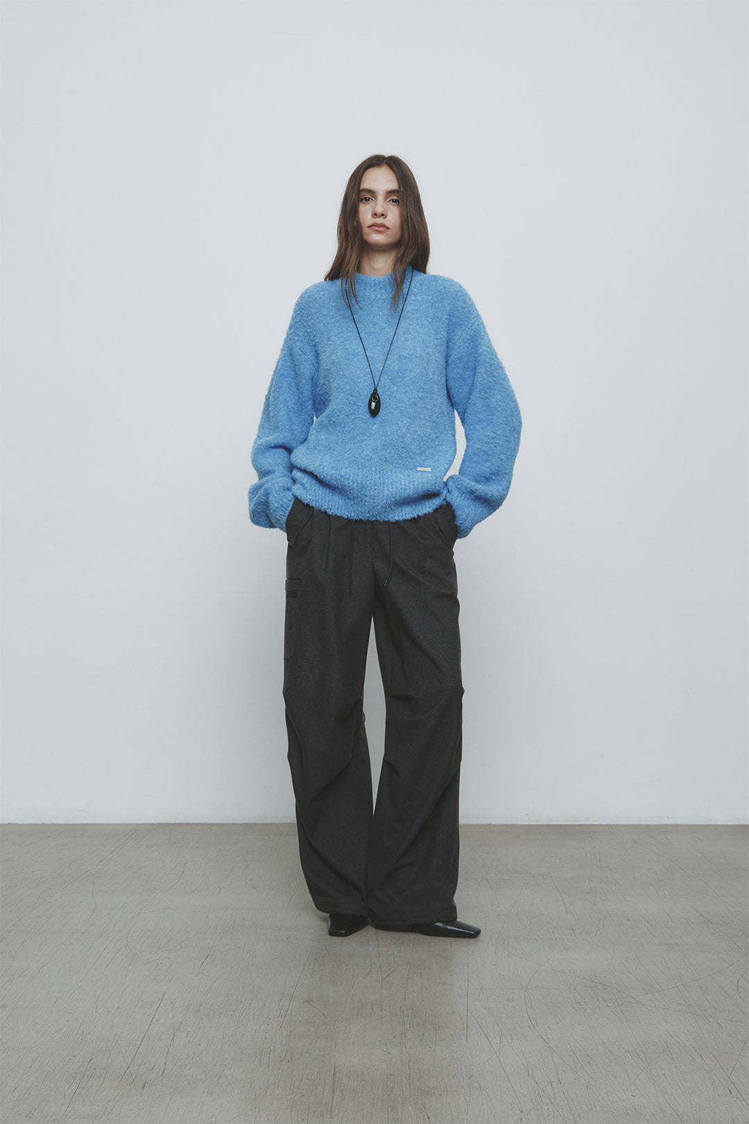 KIMMATIN Volume Neck Boucle Pullover — Blue