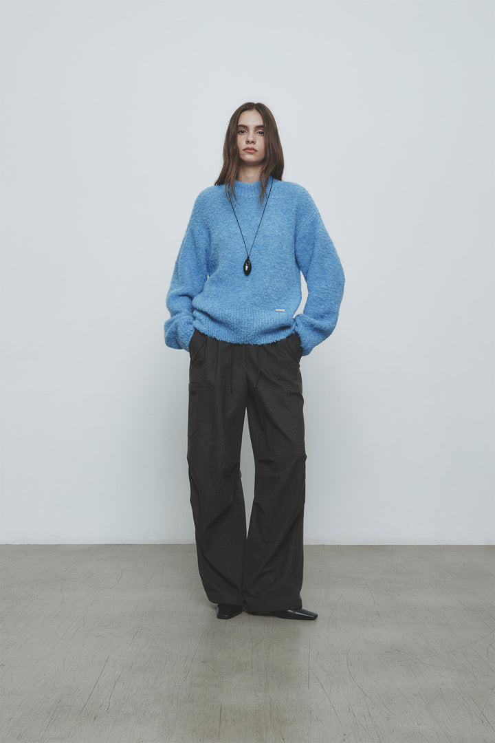 KIMMATIN Volume Neck Boucle Pullover — Blue