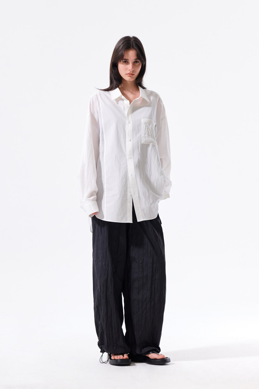 Matin Kim Nylon Crinkle Wide Pants — Black