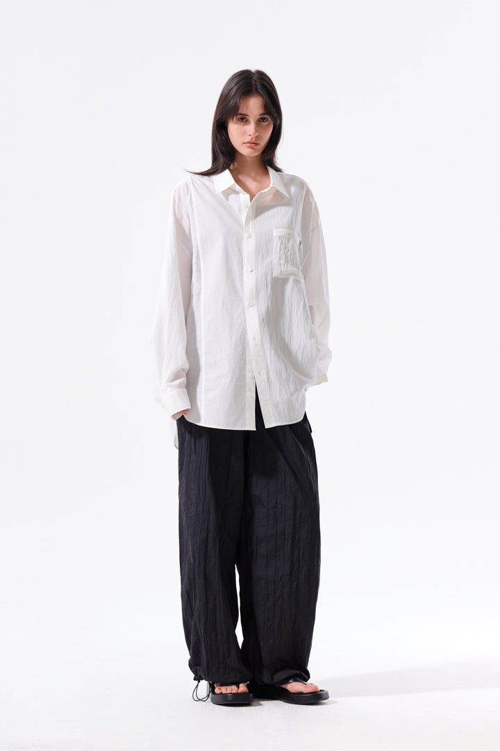 Matin Kim Nylon Crinkle Wide Pants — Black