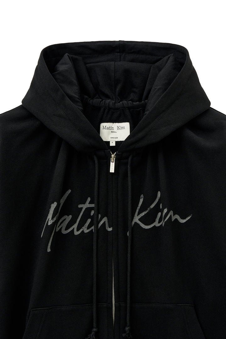 Matin Kim Drawstring Point Zip Up Hoody — Black