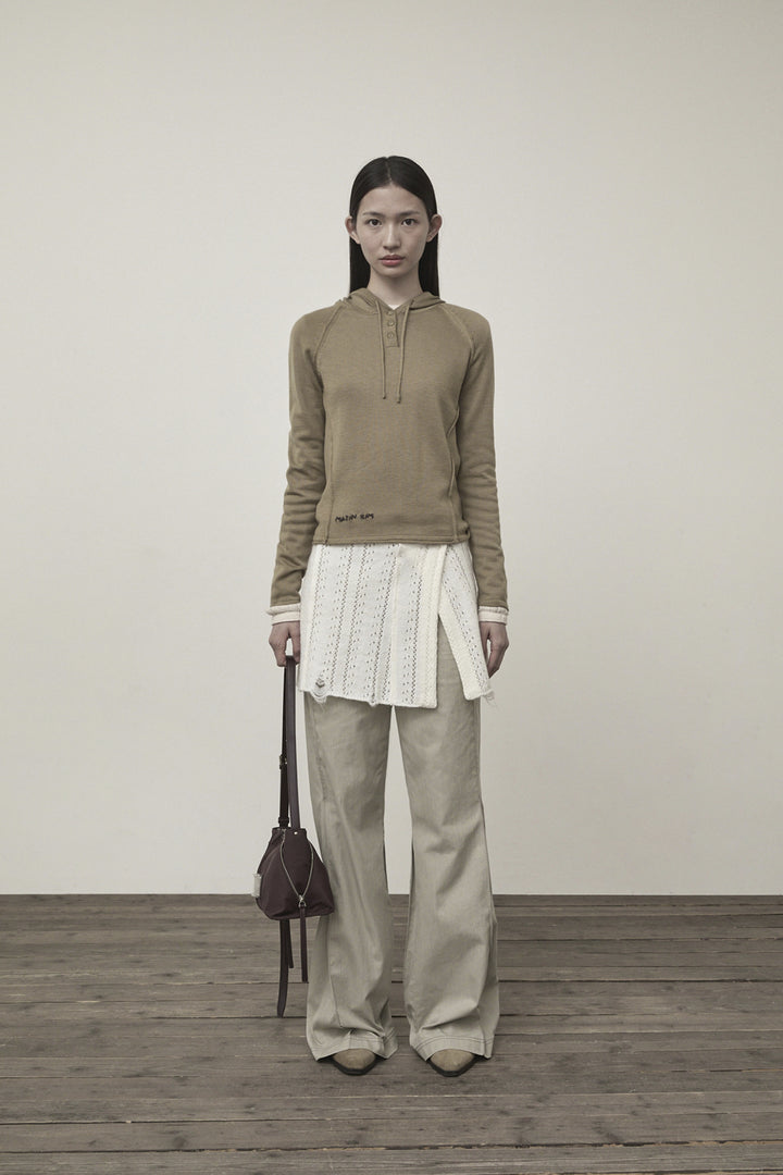 Matin Kim Button Hoody Raglan Knit — Khaki