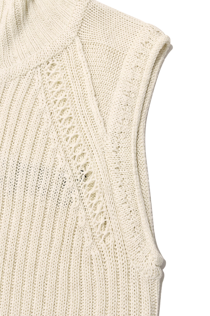 Matin Kim Back Logo High Neck Knit Vest — Beige