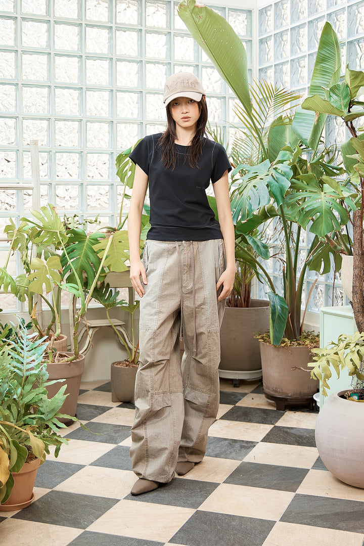 Matin Kim Patch Point Washed Cotton Pants — Brown