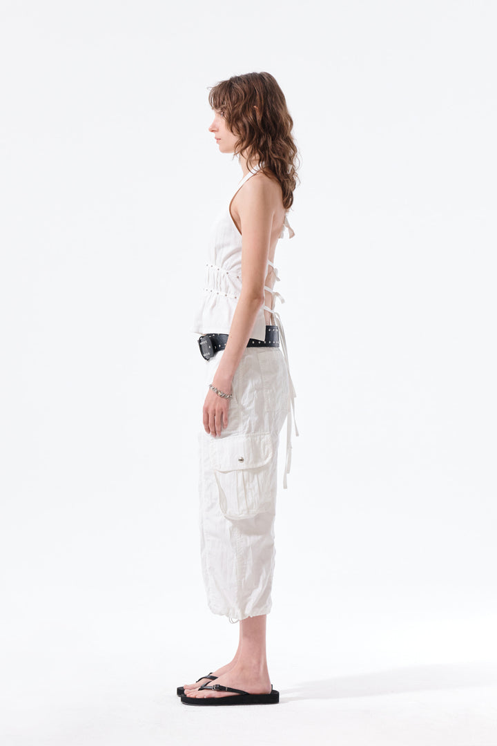 Matin Kim Halter Neck Shirring Blouse — White