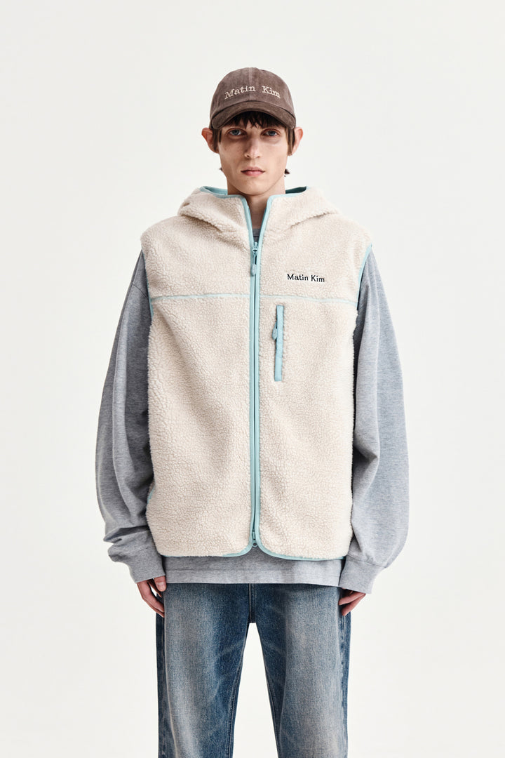 Matin Kim Fleece Hoody Vest — Ivory
