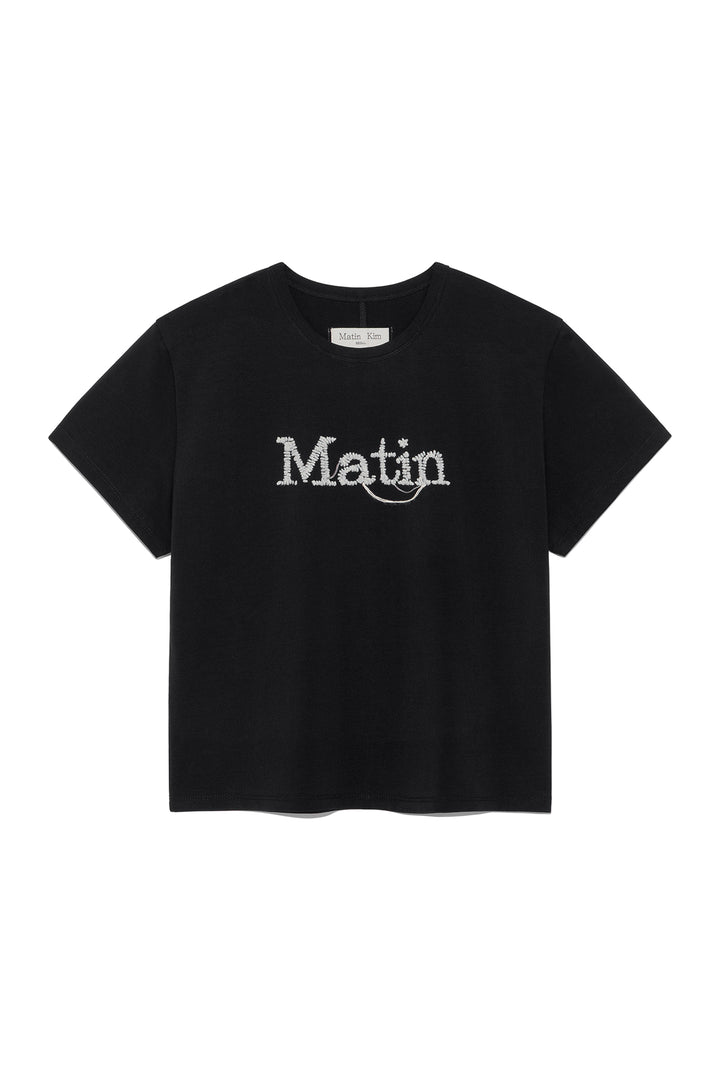 Matin Kim Stitch Printing Detail Crop Top — Black