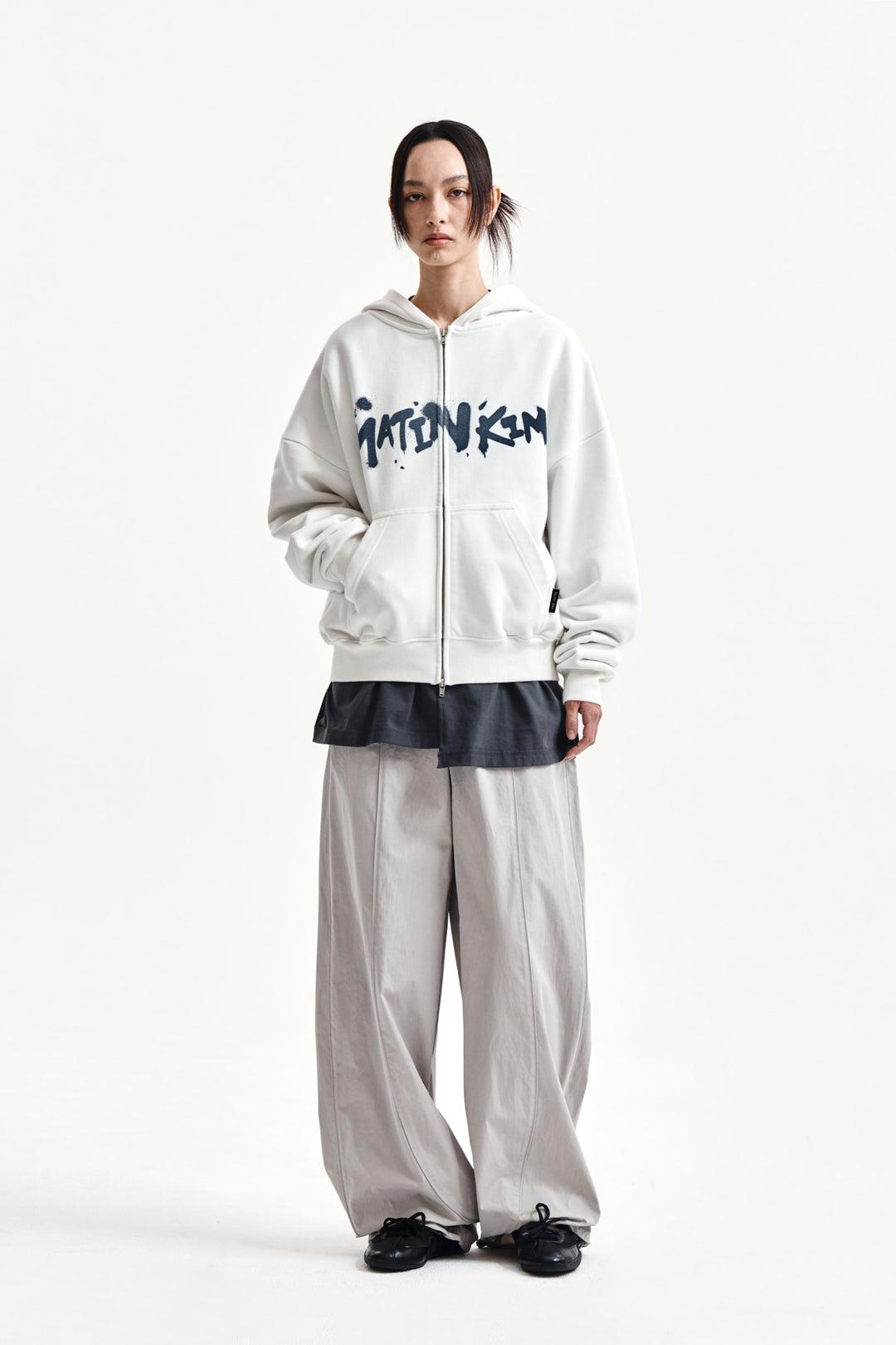 Matin Kim Graffiti Logo Zip Hoodie — White