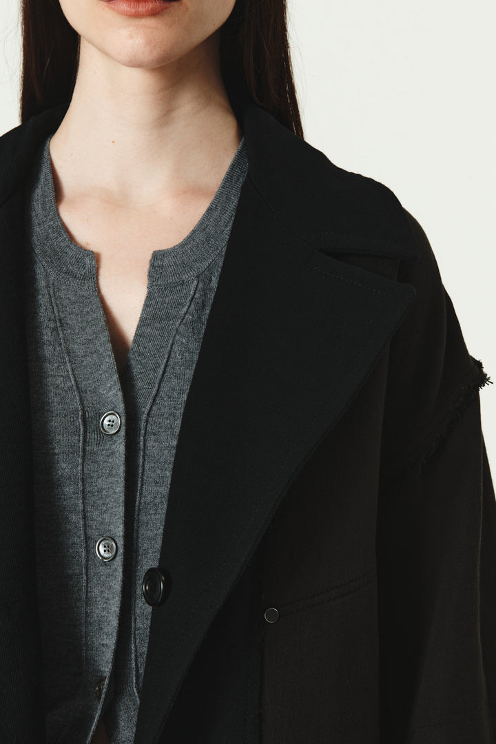 KIMMATIN Reversible Wool Cotton Oversized Coat — Black