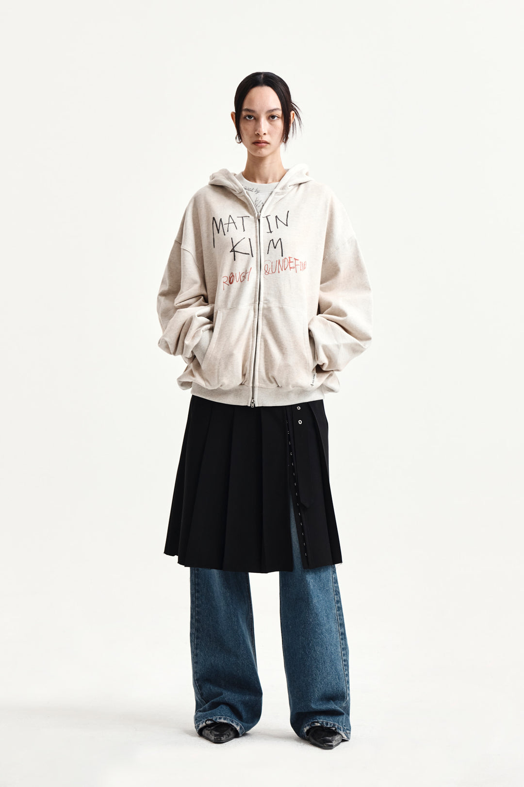 Matin Kim Back Pocket Patch Destroyed Denim — Blue