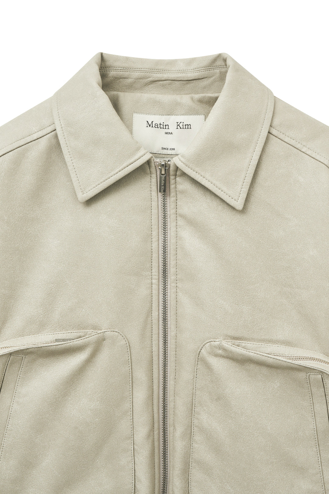 Matin Kim Faux Leather Overshirt — Light Grey