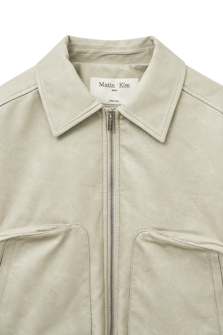 Matin Kim Faux Leather Overshirt — Light Grey
