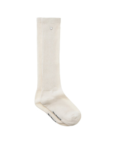 Stand Oil Heart Button Knee Socks — Cream