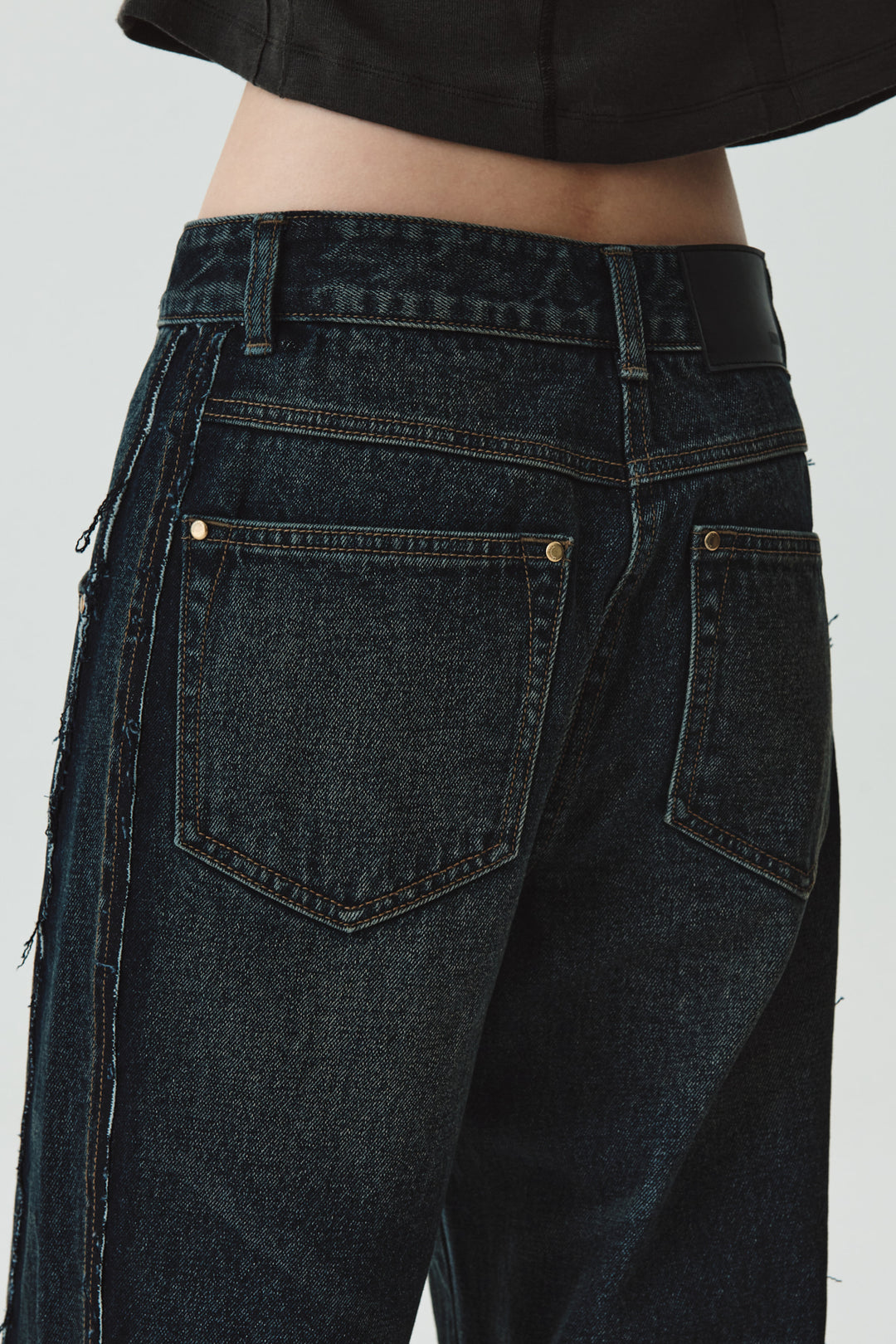 KIMMATIN Washed Cut Out Wide Denim — Navy blue