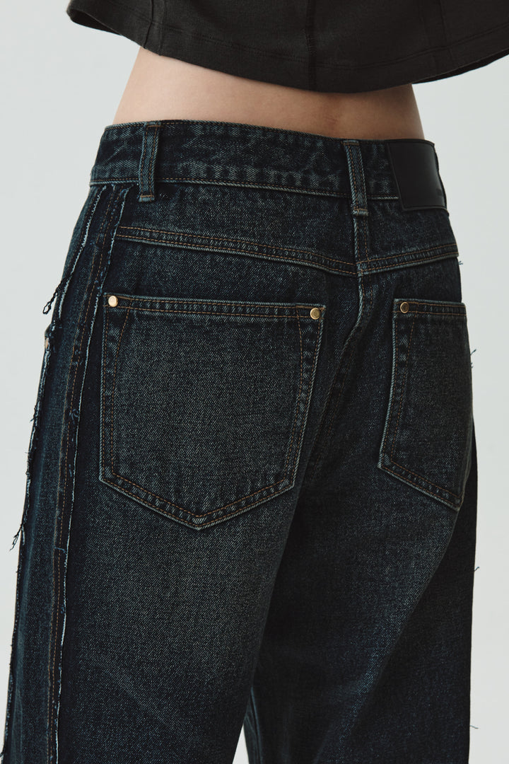 KIMMATIN Washed Cut Out Wide Denim — Navy blue