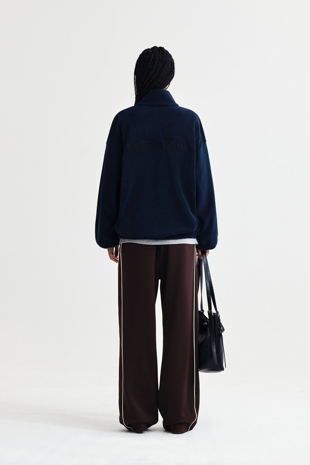 Matin Kim Sherpa Fleece Half-Zip Top — Navy blue