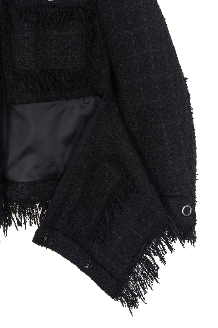 Matin Kim Two Way Collarless Tweed Jacket — Black