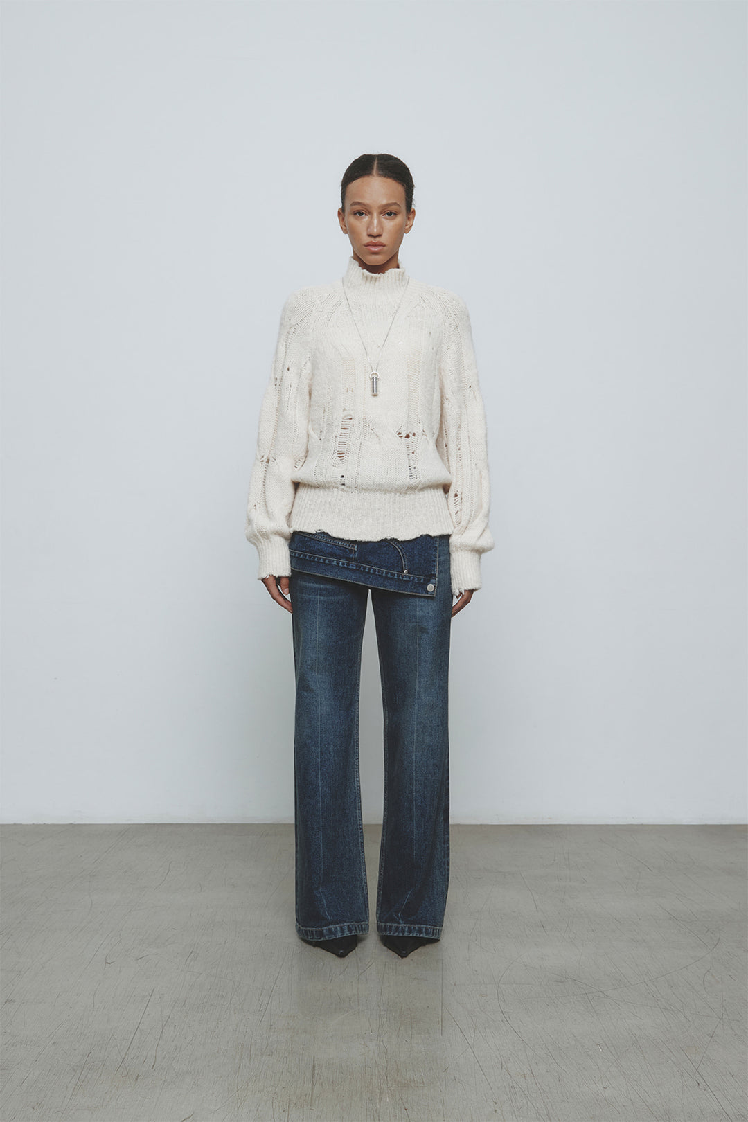 KIMMATIN Oversize Highneck Volume Pullover — Ivory