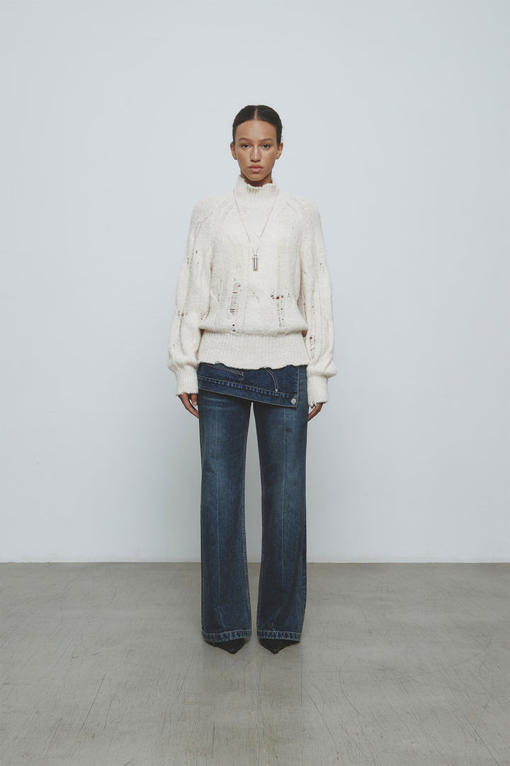 KIMMATIN Oversize Highneck Volume Pullover — Ivory