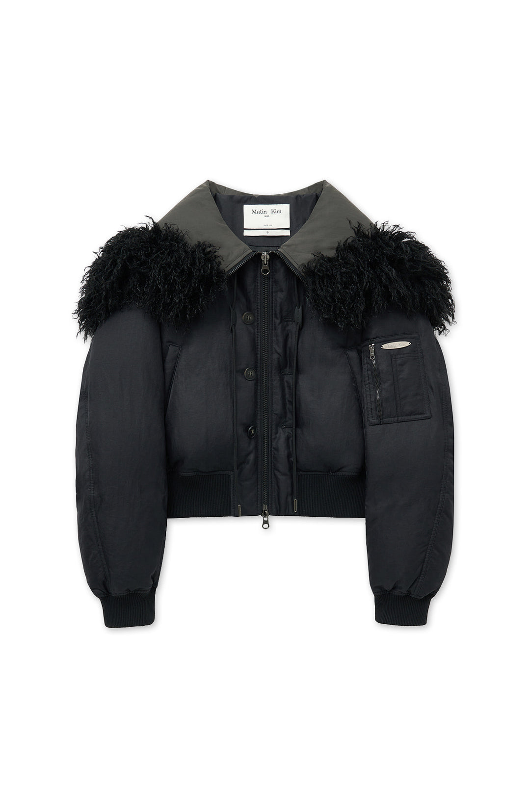 Matin Kim Fur Hoody Bomber Down Jumper — Black