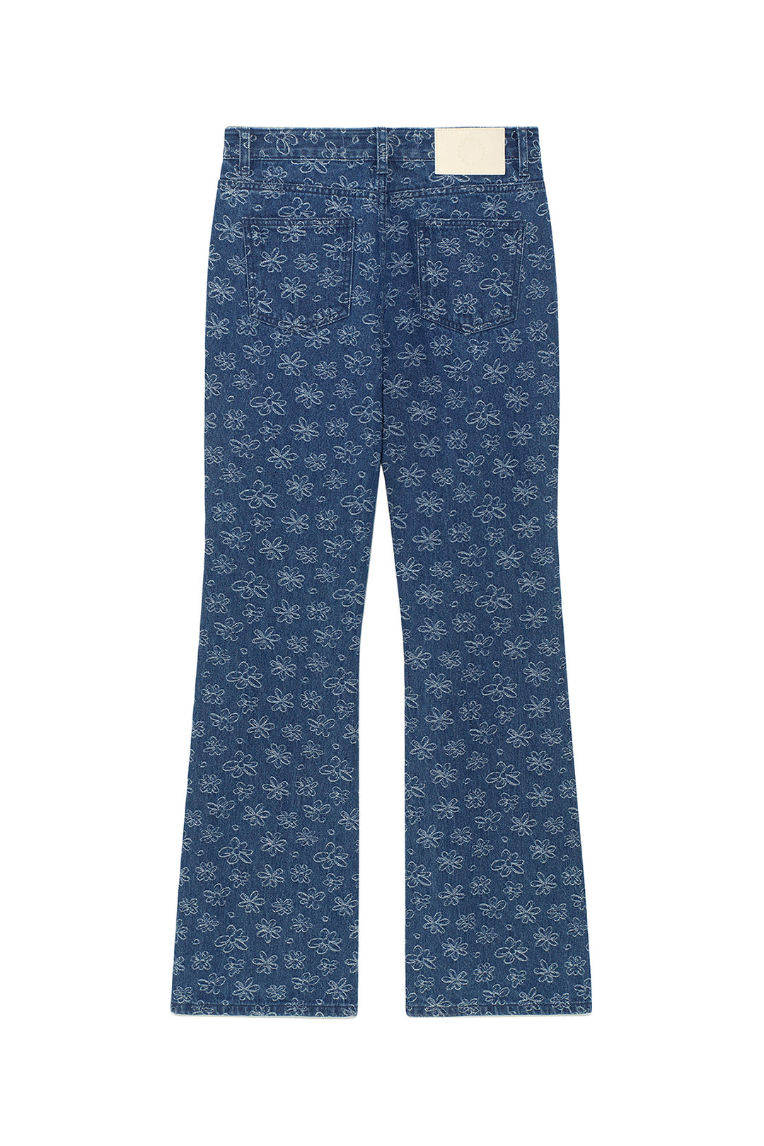 Matin Kim Flower Pattern Flare Denim — Blue