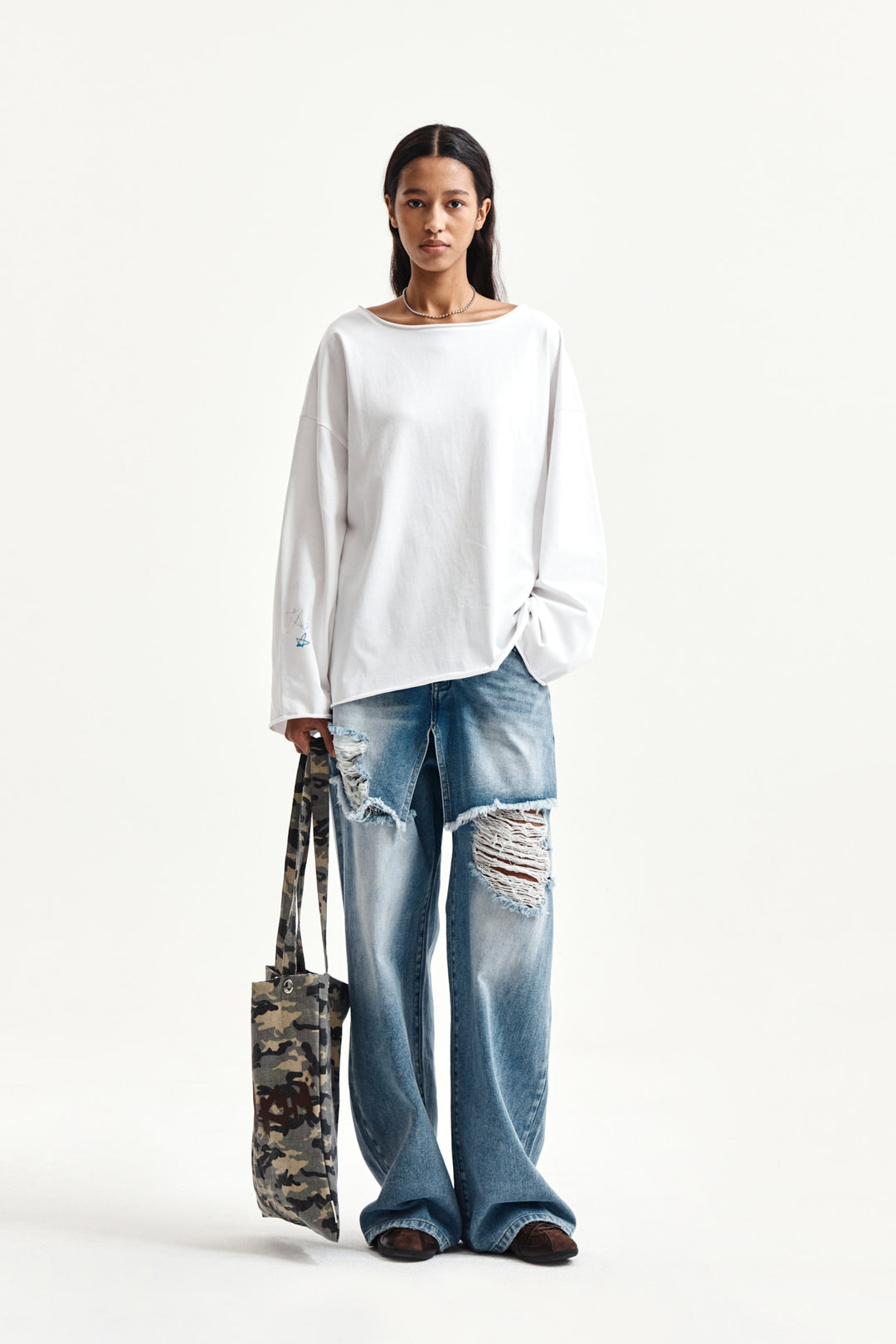 Matin Kim Raw Hem Boat Neck Top — White