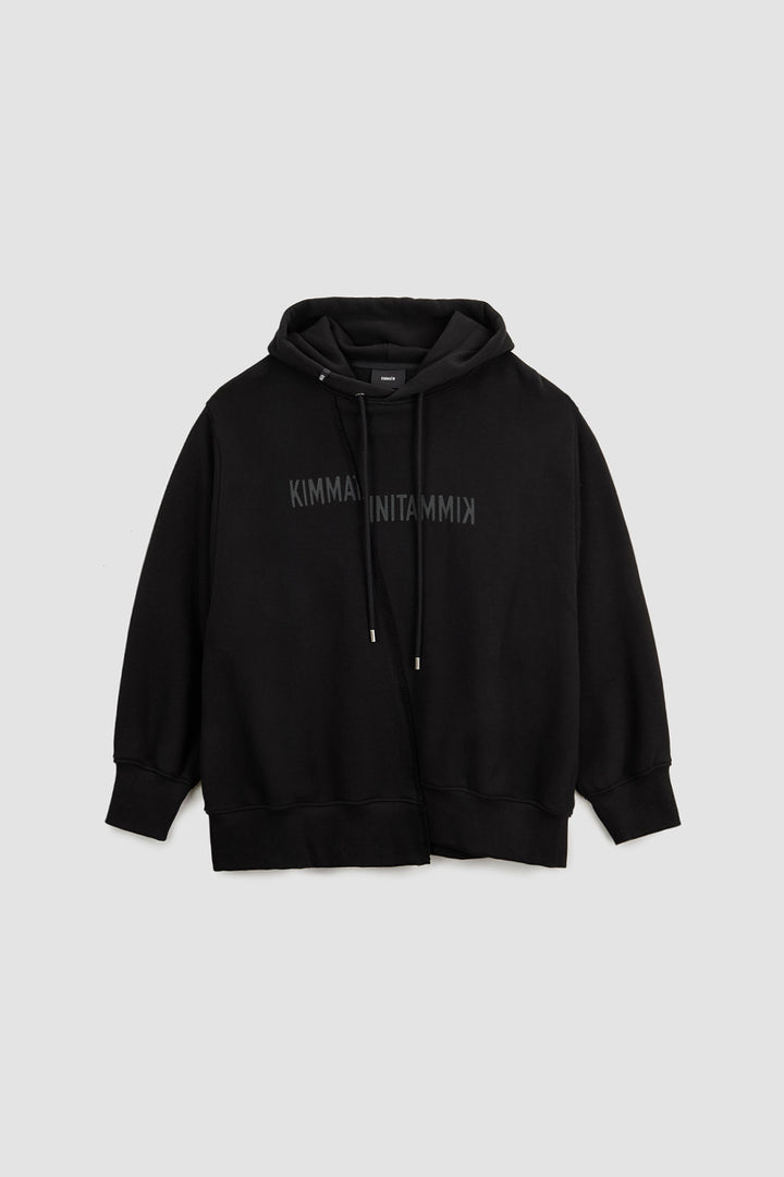 KIMMATIN Blurred Logo Raw Cut Oversize Hoody — Black